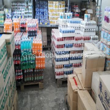 Bottled drinks and beverages marshalled in the bonded provisions warehouse