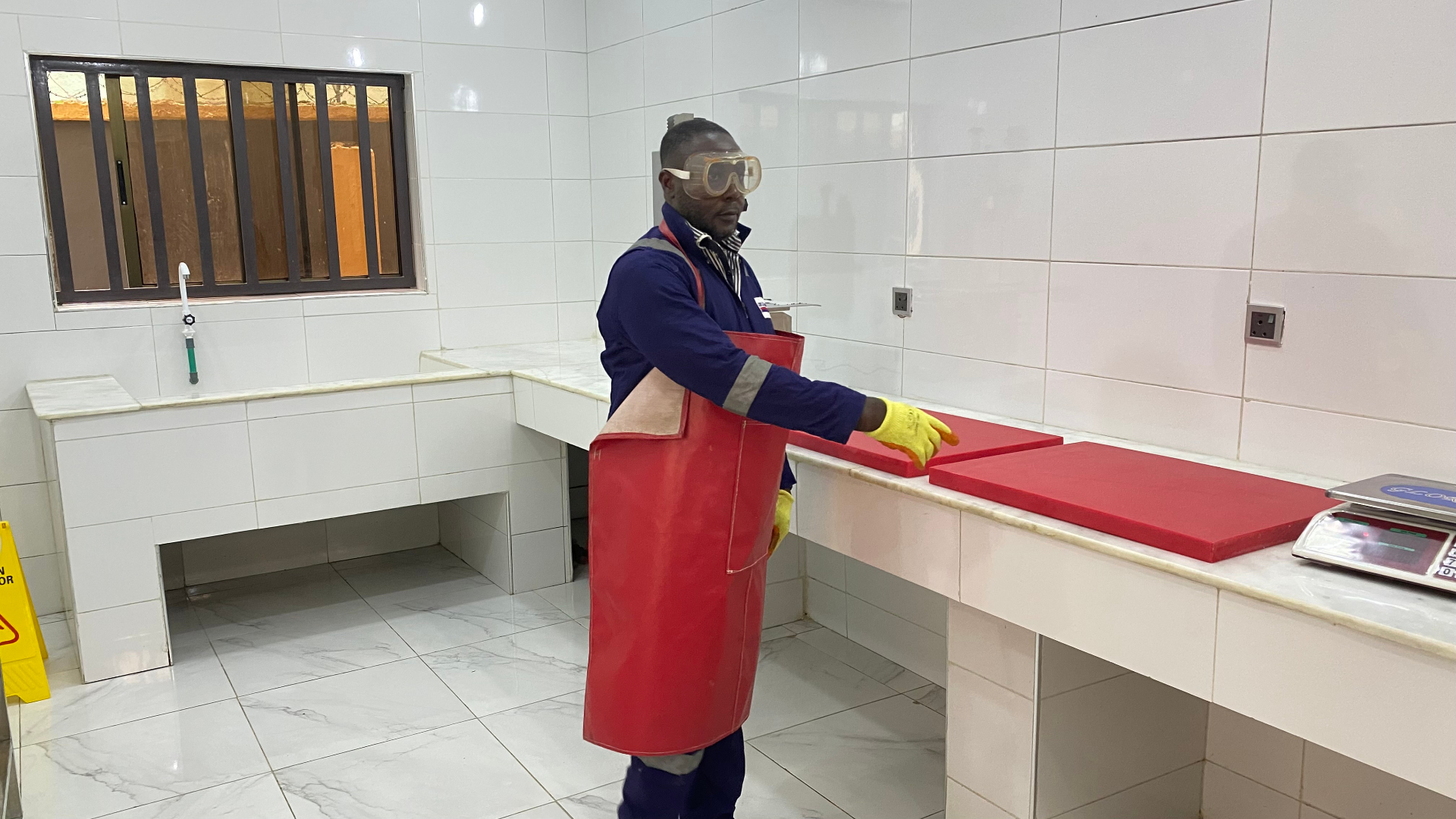 Trained galley crew in full PPE at the prep floor