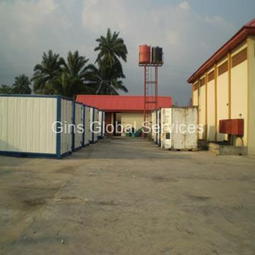 Warehouse and reefer container yard at Gins Global's Iriebe base